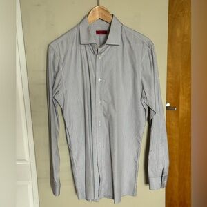 HUGO Men's Light Gray Striped Dress Shirt